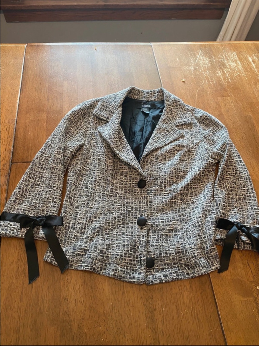 Taunt Black and White Tweed Blazer with Ribbon Cuffs